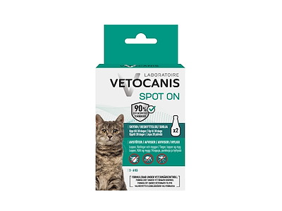 Vetocanis Spot-On til kat 3–6 kg – Naturlig loppe- & flåtmiddel (2 x 1,2 ml)