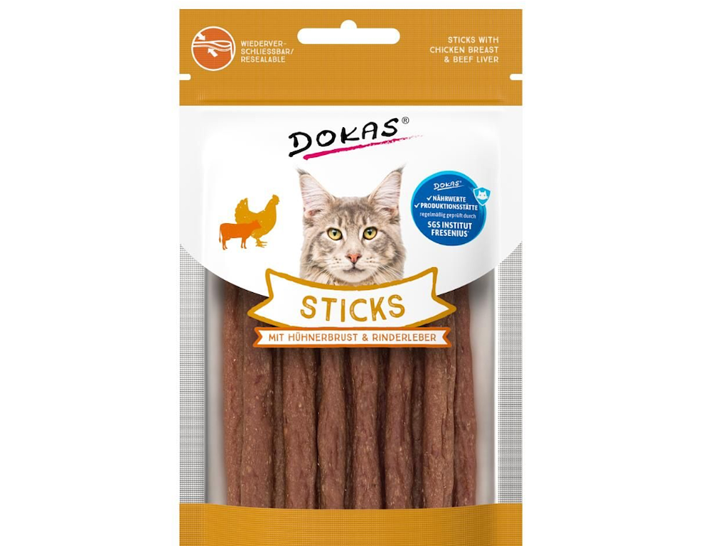 Dokas Sticks med Kylling & Okselever 30 g til Kat – Kornfri Kattegodbidder med Kollagen