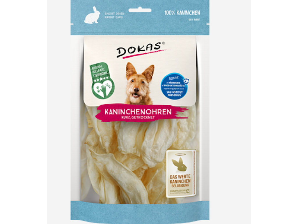 Dokas Tørrede Kaninører 70 g – Naturlig Hundesnack af 100 % Kanin