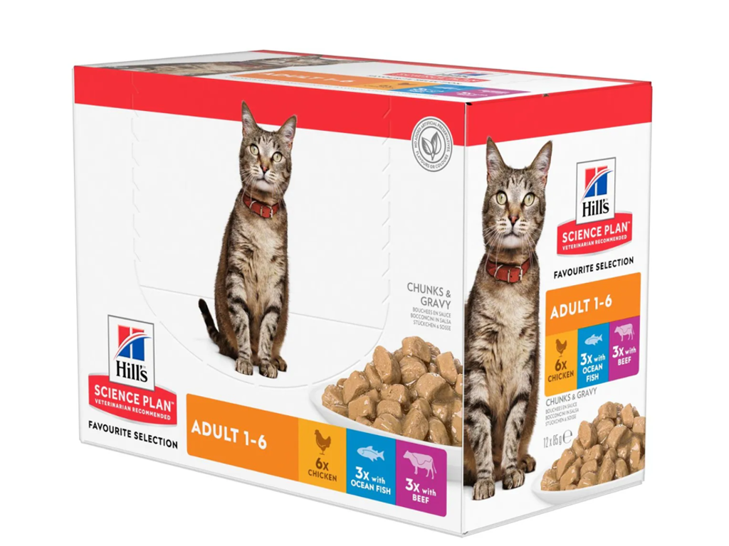 HILL'S SCIENCE PLAN Adult kattefoder med kylling, oksekød og havfisk 12X85 G