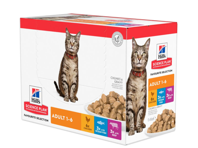 HILL'S SCIENCE PLAN Adult kattefoder med kylling, oksekød og havfisk 12X85 G