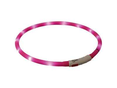 Flash Lysring USB XS-XL 70 cm – Genopladelig LED Halsring til Hund Pink