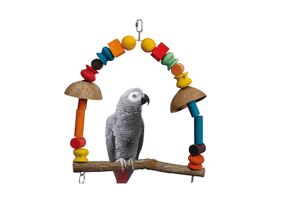 Papegøjegynge med Farverige Træperler & Kokosskaller – 41 x 38 cm