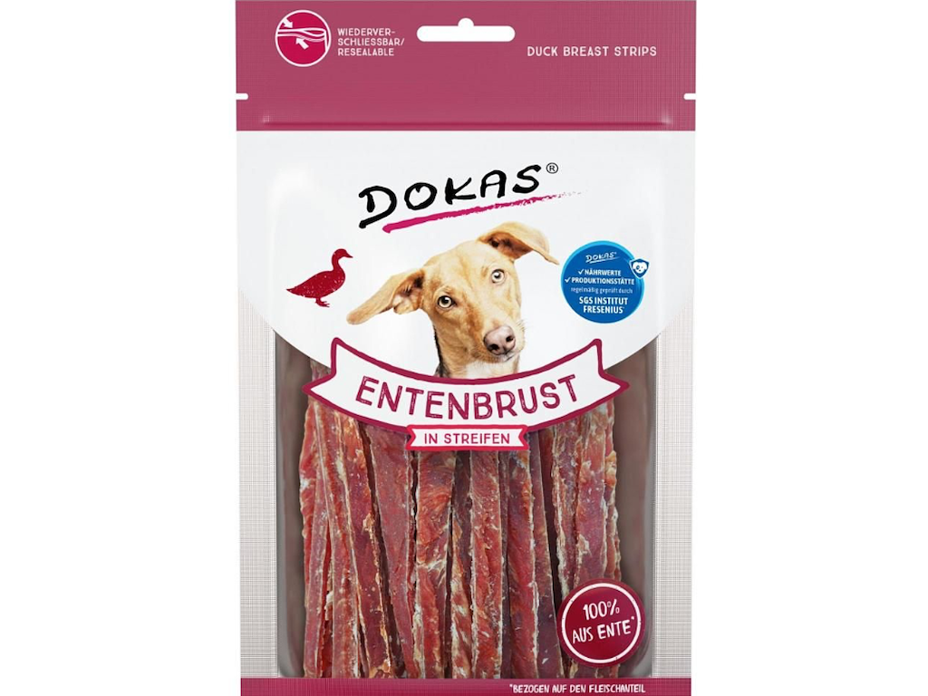 Dokas Andebryststrimler 70 g – Kornfri Hundegodbidder med 93 % Andebryst