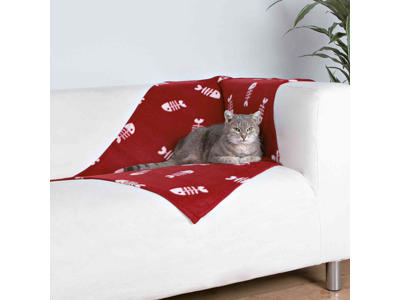 Fleecetæppe Beany rød m.fisk