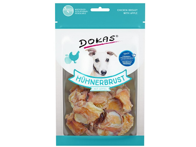 Dokas Tørret Kyllingebryst med Æble 70 g – Naturlige Hundegodbidder med Kylling og Frugt