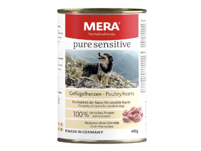 MERA Pure Sensitive Fjerkræhjerter 400 g – Kornfrit Vådfoder til Sensitive Hunde