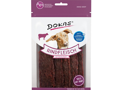 Dokas Tørrede Okseskiver 70 g – Kornfri Hundegodbidder med 92 % Oksekød