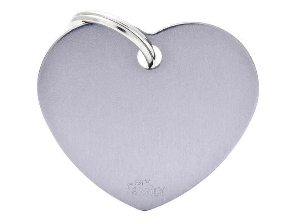 My Family Grey Big Heart Hundetegn – Sølvgråt Hjerte 3,5 x 3 cm