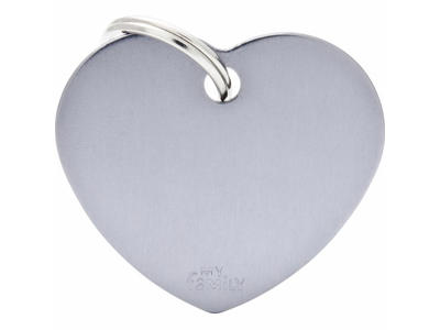 My Family Grey Big Heart Hundetegn – Sølvgråt Hjerte 3,5 x 3 cm