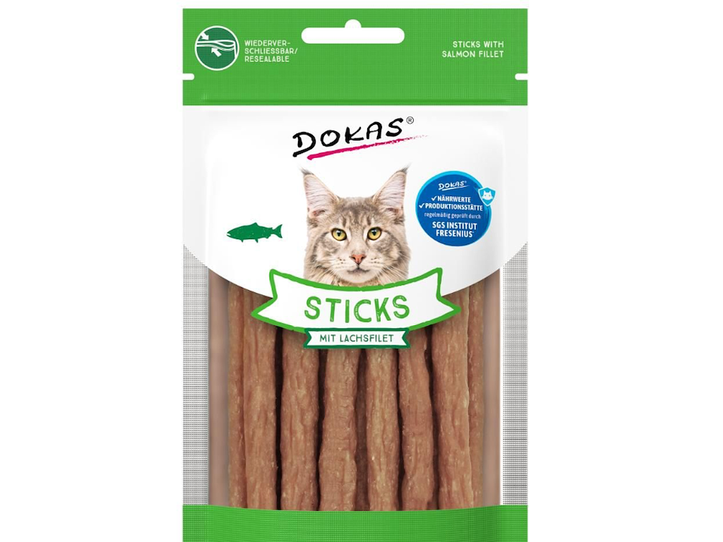 Dokas Sticks med Laksefilet 30 g til Kat – Kornfri Kattegodbidder med Kollagen