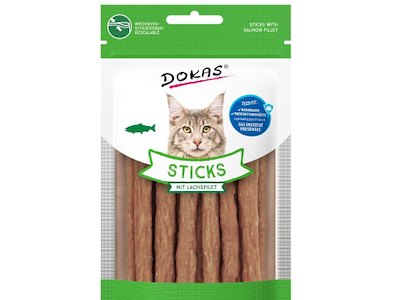 Dokas Sticks med Laksefilet 30 g til Kat – Kornfri Kattegodbidder med Kollagen