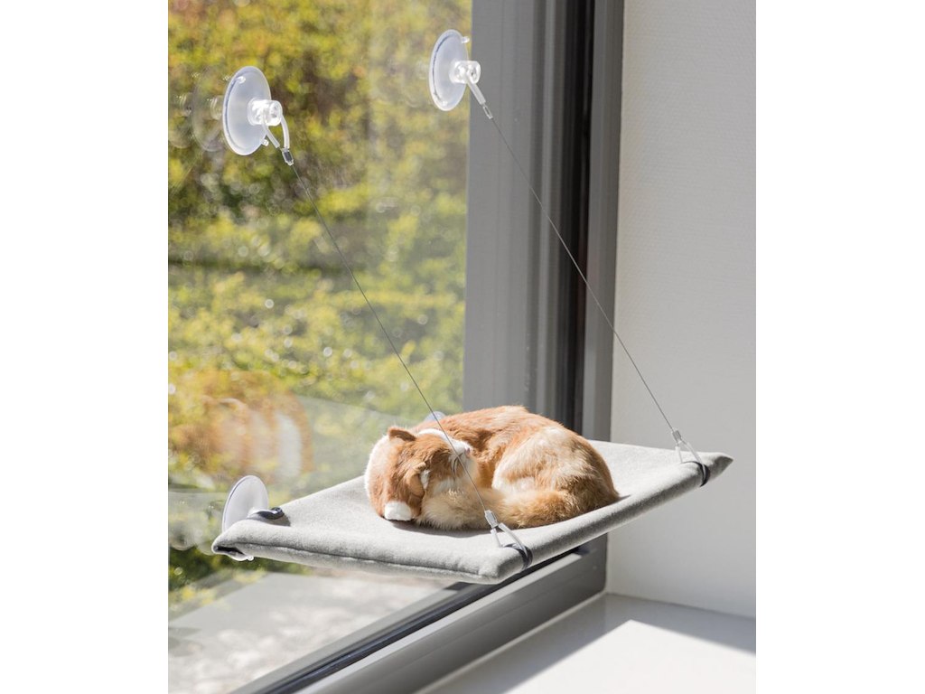 Vinduesplatform til Kat – Velour Hængekøje 50 × 30 cm – Grå