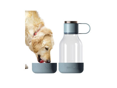 Asobu Tritan Vandflaske 1,5 L med skål – Blå – Drikkeflaske til hund på farten