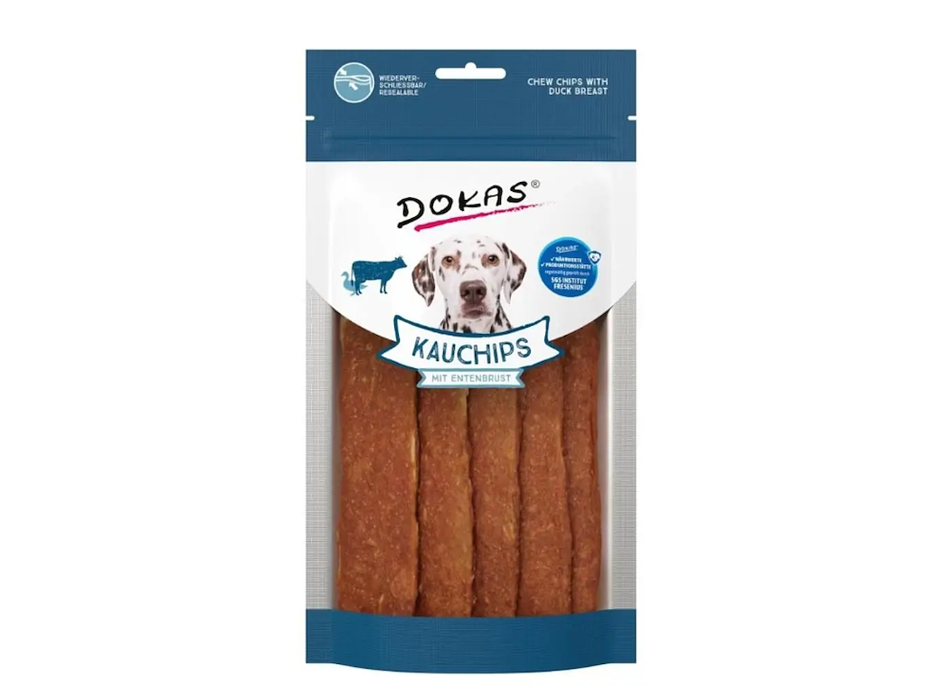 Dokas Tyggechips And & Kollagen 175 g – Kornfri Hundesnack med Andebryst og Oksehud
