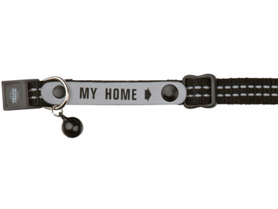 Kattehalsbånd med bjælde og adresseskilt