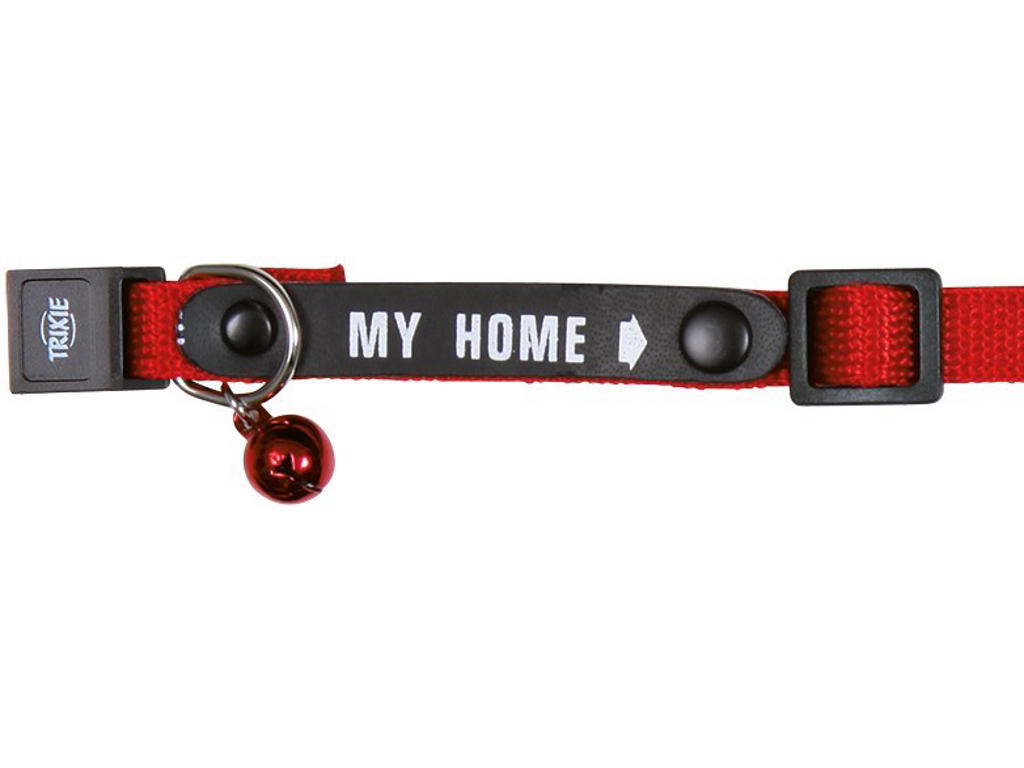 Kattehalsbånd med bjælde og adresseskilt