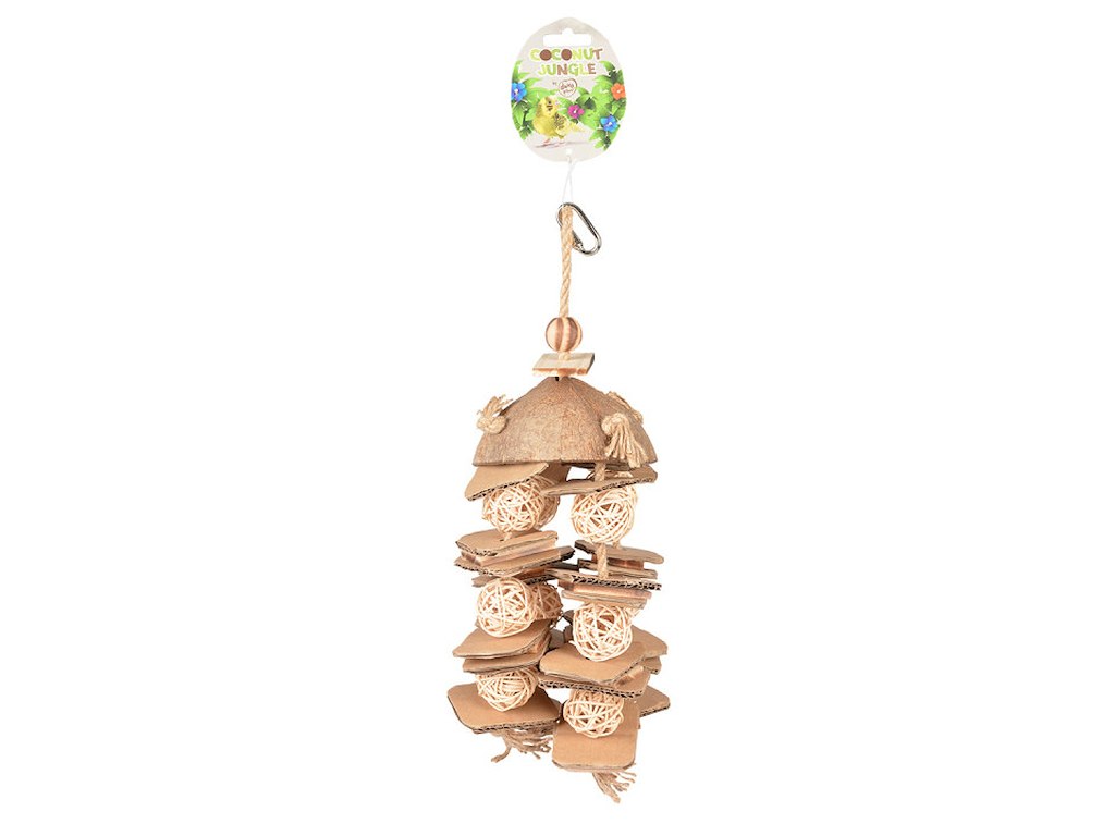 Coconut Jungle Fuglelegetøj med Pilebolde og Pap – 38 x 15,3 x 13 cm