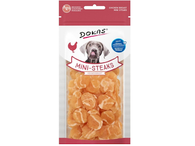Dokas Mini-Steaks Kyllingebryst 50 g – Træningsgodbidder med Kylling, Torsk og Kollagen