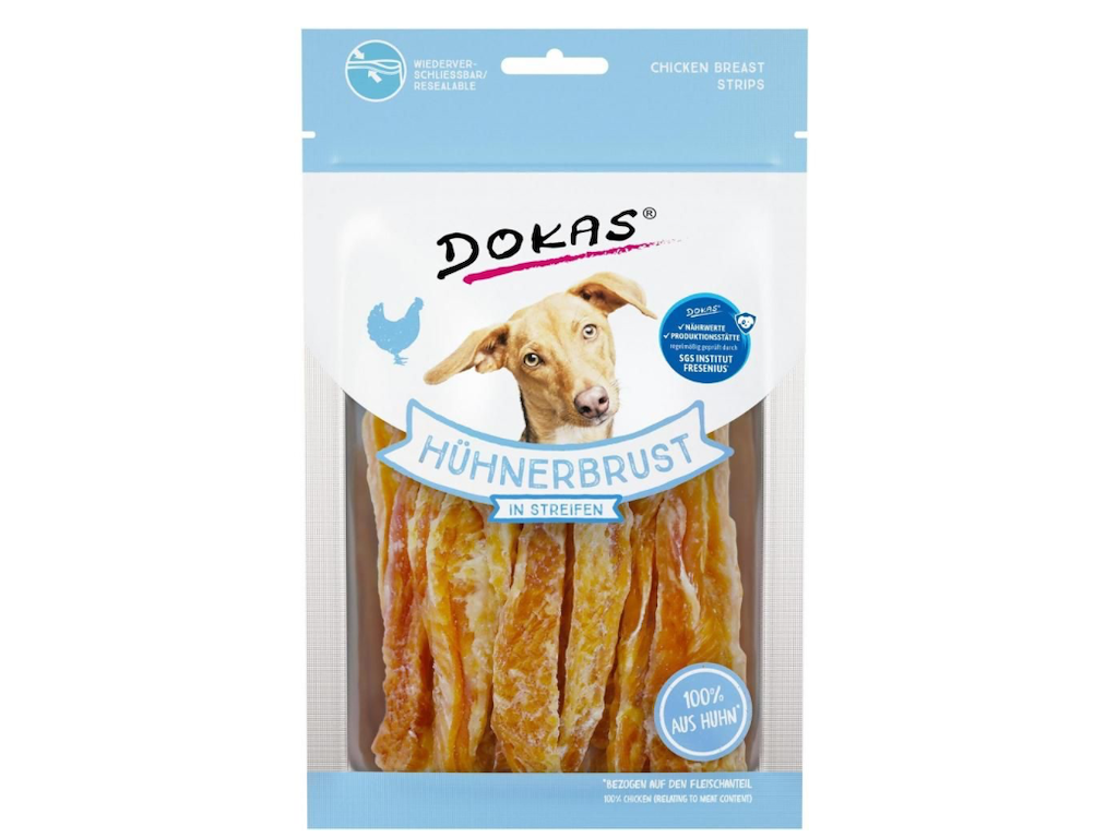 Dokas Kyllingebryststrimler 70 g – Naturlige Hundegodbidder med 93 % Kyllingebryst