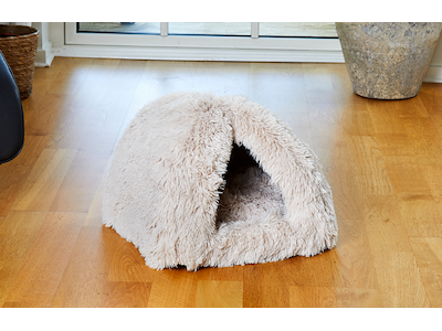 Iglo Shaggy M – Luksuriøs Blød Kattehule i Beige Fleece (40x40x35 cm)