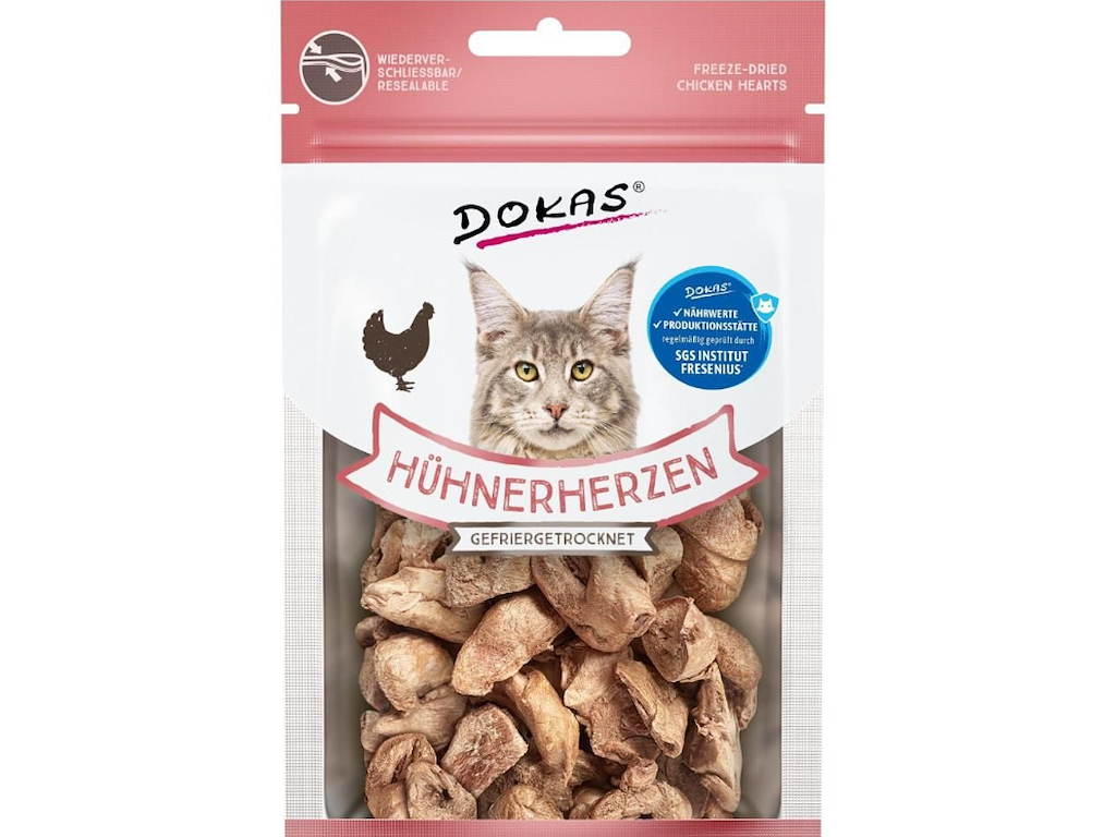 Dokas Frysetørrede Kyllingehjerter 15 g – Naturlige Kattegodbidder af 100 % Kylling