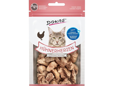 Dokas Frysetørrede Kyllingehjerter 15 g – Naturlige Kattegodbidder af 100 % Kylling