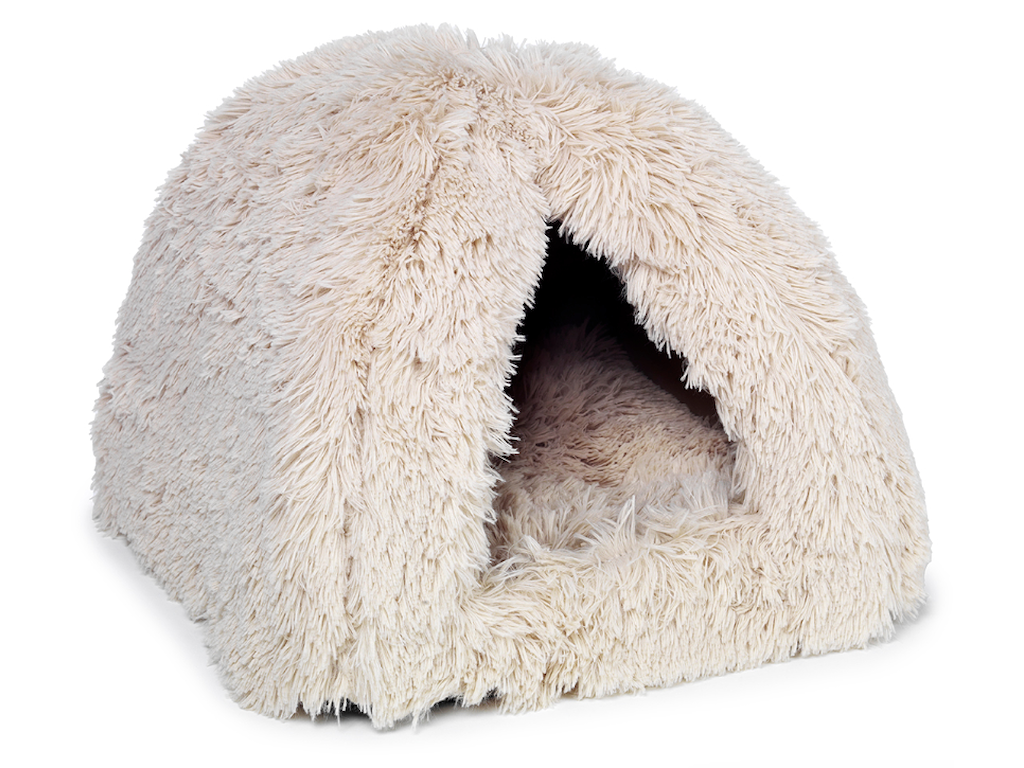 Iglo Shaggy M – Luksuriøs Blød Kattehule i Beige Fleece (40x40x35 cm)