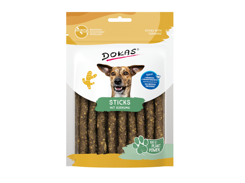 Dokas Sticks med Gurkemeje 105 g – Plantebaserede Hundegodbidder med Gurkemeje og Banan