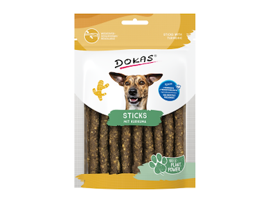 Dokas Sticks med Gurkemeje 105 g – Plantebaserede Hundegodbidder med Gurkemeje og Banan