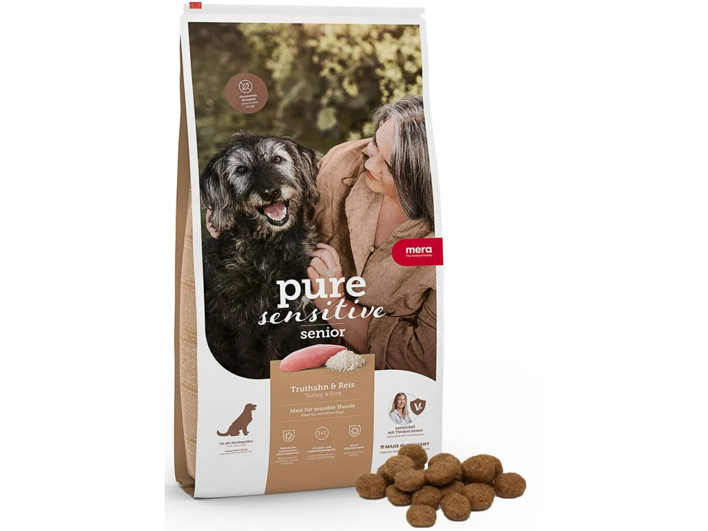 12,5 kg MERA Pure Sensitive Senior Kalkun & Ris – Kornfrit Hundefoder til Ældre Hunde (12,5 kg)