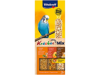 Vitakraft Kräcker Mix til Undulat 3 stk. 80 g – Honning, Abrikos og Popcorn
