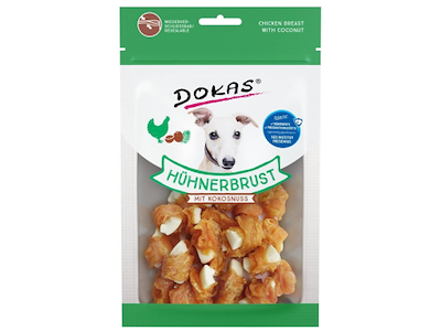 Dokas Tørret Kyllingebryst med Kokos 60 g – Naturlige Hundegodbidder med Kylling og Kokos