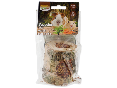Natur Land NIBBLE Trærulle med Gulerod 150 g – Snack & Tyggelegetøj til Kaniner og Gnavere
