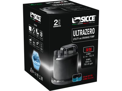 Sicce UltraZero Utility Pumpe – 3000 l/t – 10 m Schuko-kabel – Fuldt nedsænkningsbar
