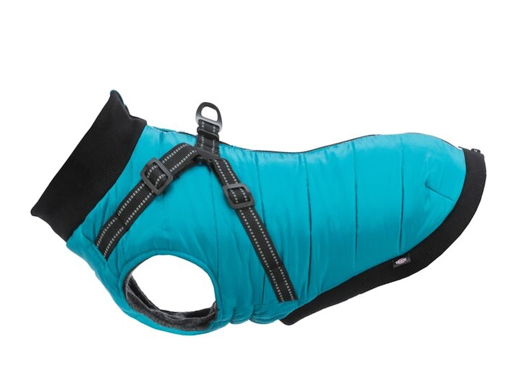 Pontis Hundefrakke med Integreret Sele M – Aqua, Ryglængde 45 cm 